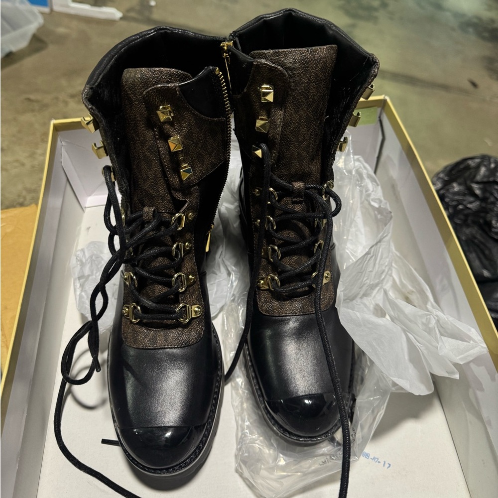 Michael Kors Black and Brown Combat Boots